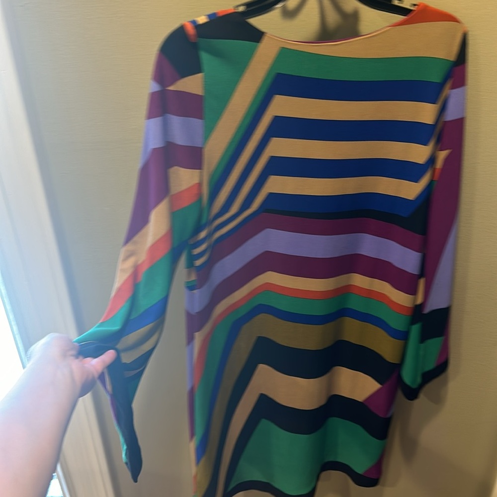 EUC Emma & Michele Retro Striped matte jersey sheath dress w/Bell sleeves Sz M - Picture 5 of 5